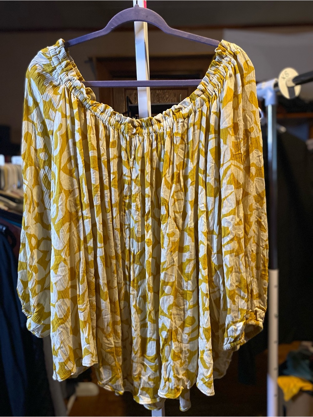 Terra & Sky Mustard and Cream Floral Off-Shoulder Top